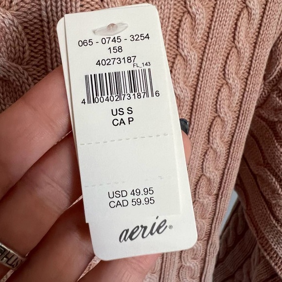 NWT Aerie Mini 100% Cotton Cable Knit Cropped Sweater Beach Dune Women’s Small - Picture 10 of 14
